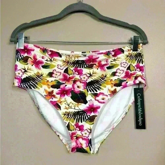 Catherine Malandrino bathing swim bikini bottom high waist size large floral - Picture 1 of 8